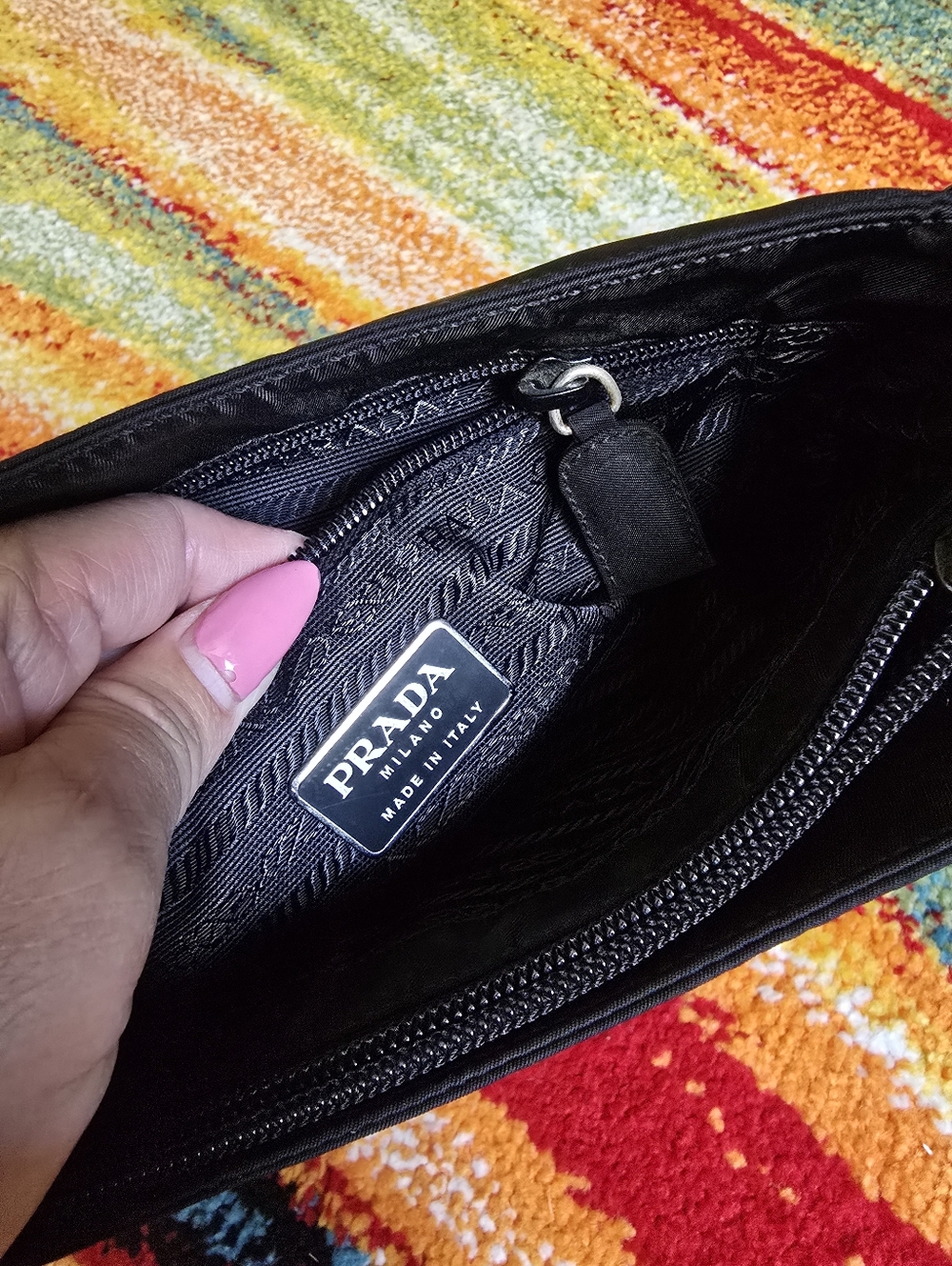 Authentic Prada Nylon Black Shoulder Bag with Braided Leather Chain Strap - Picture 13 of 16